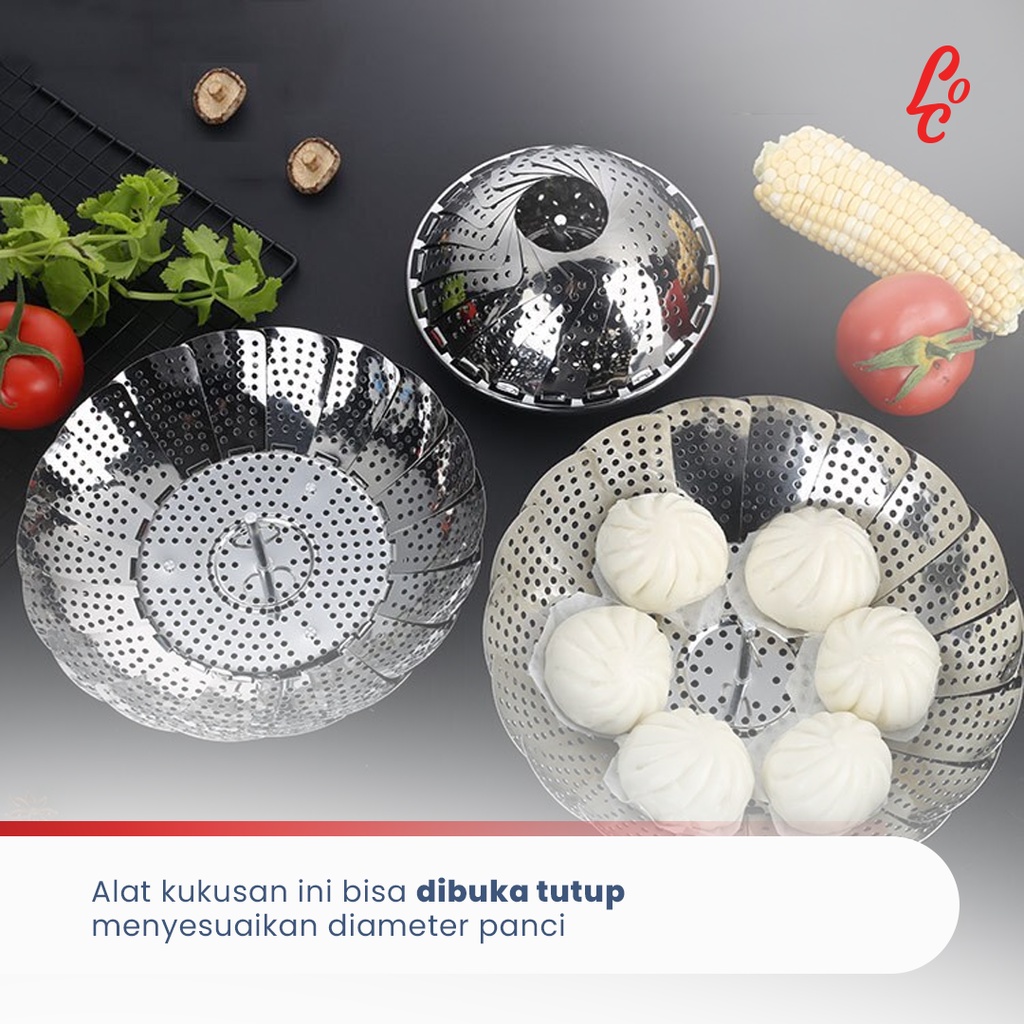 Alat Kukus Steamer Dimsum Kukusan Lipat Stainless Panci Wajan Kukus Multifungsi Vegetable Steamer