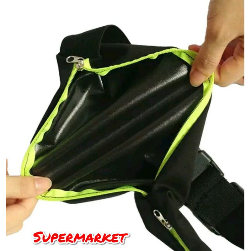 Tas Pinggang Olahraga Joging Belt Sport Double Pocket Running Belt-hitam