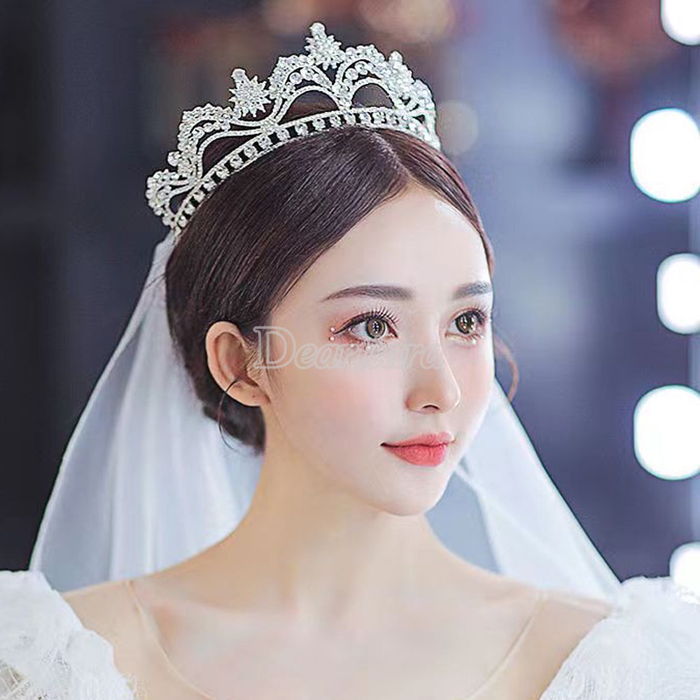 Mahkota Tiara Bahan Alloy Hias Kristal Berlian Untuk Aksesoris Rambut Pengantin Wanita