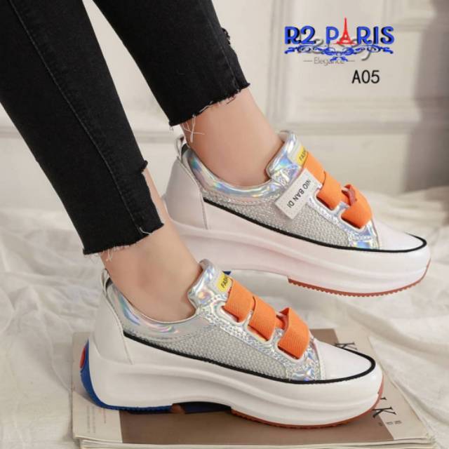 Sepatu sneakers, sepatu korea, sepatu wanita kellu orange