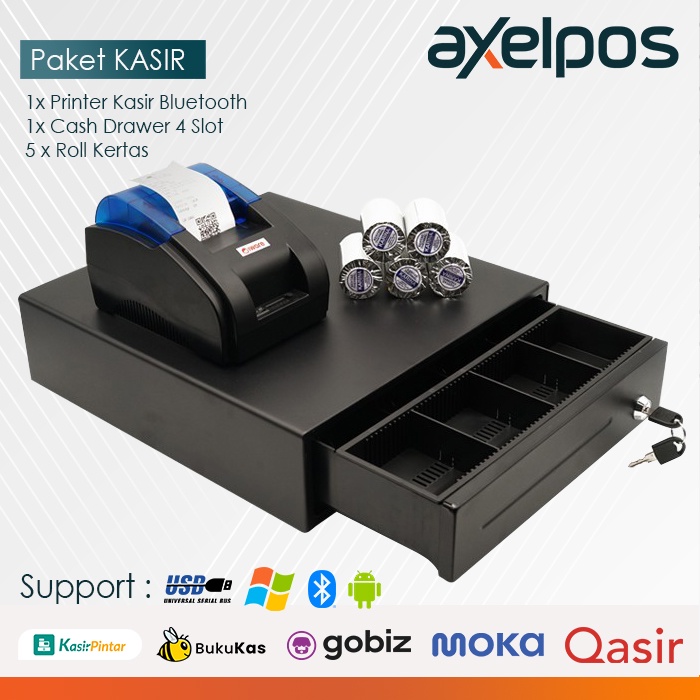 PAKET ALAT KASIR ANDROID -  PRINTER BLUETOOTH - CASH DRAWER LACI KASIR 4 SLOT- FREE KERTAS THERMAL STRUK 5ROLL