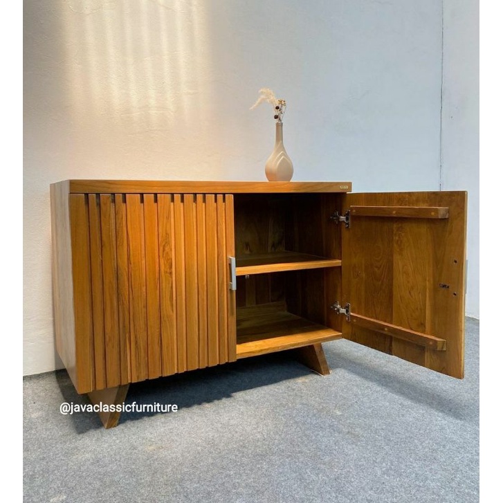 BUFET PAJANGAN RUANG TV LEONA RETRO MINIMALIS SCANDINAVIA VINTAGE BAHAN KAYU JATI NATURAL-2