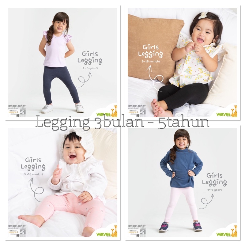 VELVET JUNIOR Legging Bayi/Legging Anak Polos/Solid Size Nb-5th