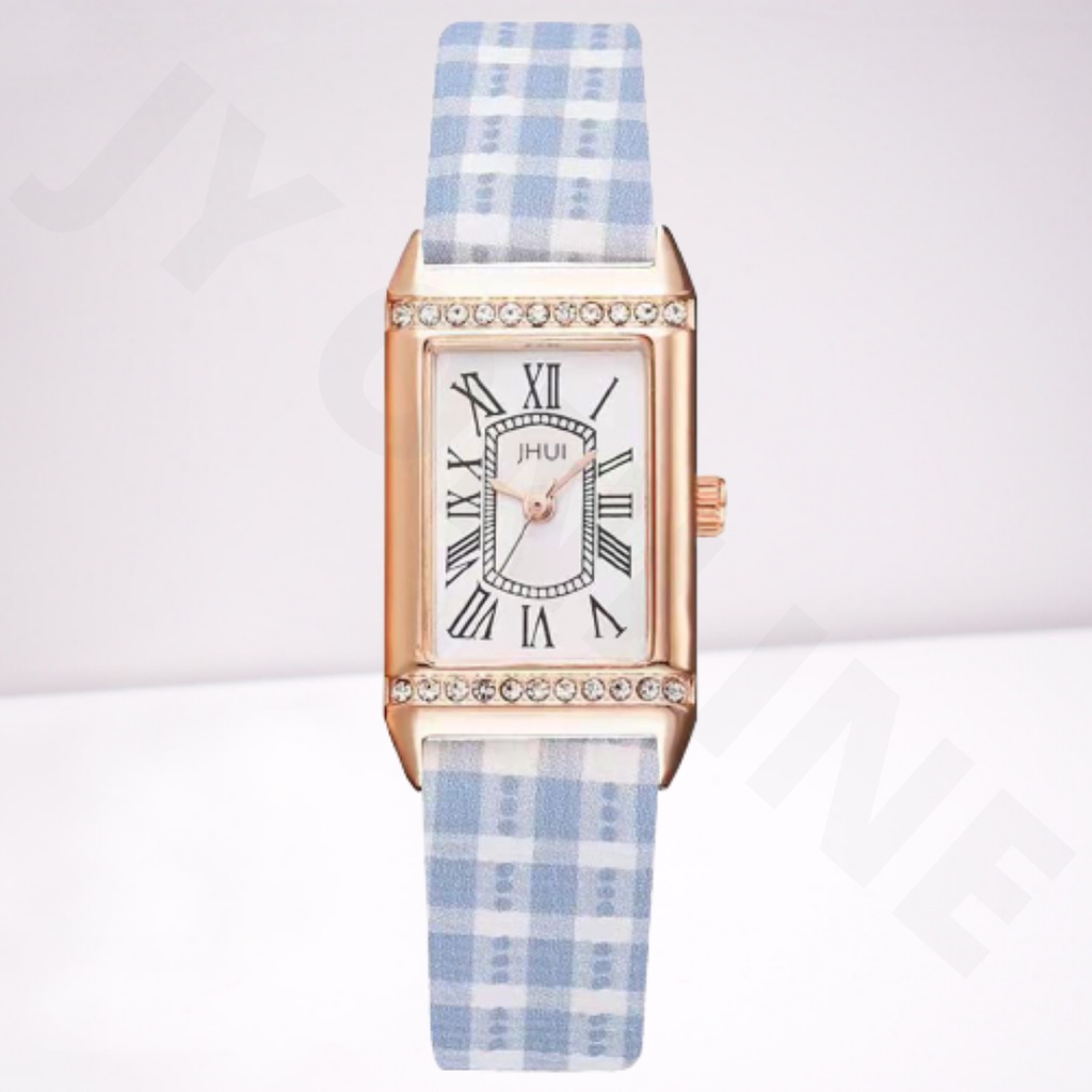 JY J033 Jam Tangan Wanita Analog Quartz Bahan Kulit Bentuk Persegi Panjang Fashion Korea Import Murah