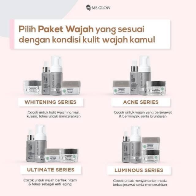 PROMO PAKET WHITENING SERIES SPESIAL GIVE MSGLOW / Whitening MS Glow / Mencerahkan wajah / Menghaluskan Wajah / Halal