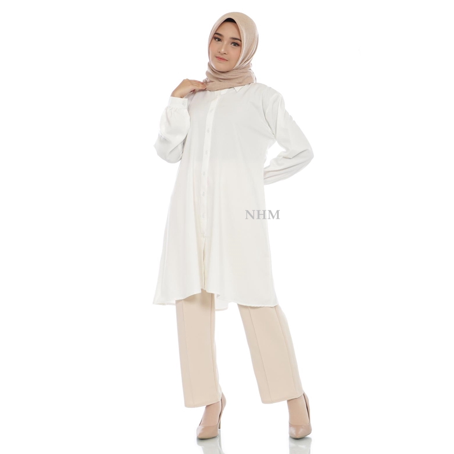 NHM Tunik Kemeja Putih Moscrepe Premium Jumbo Busui