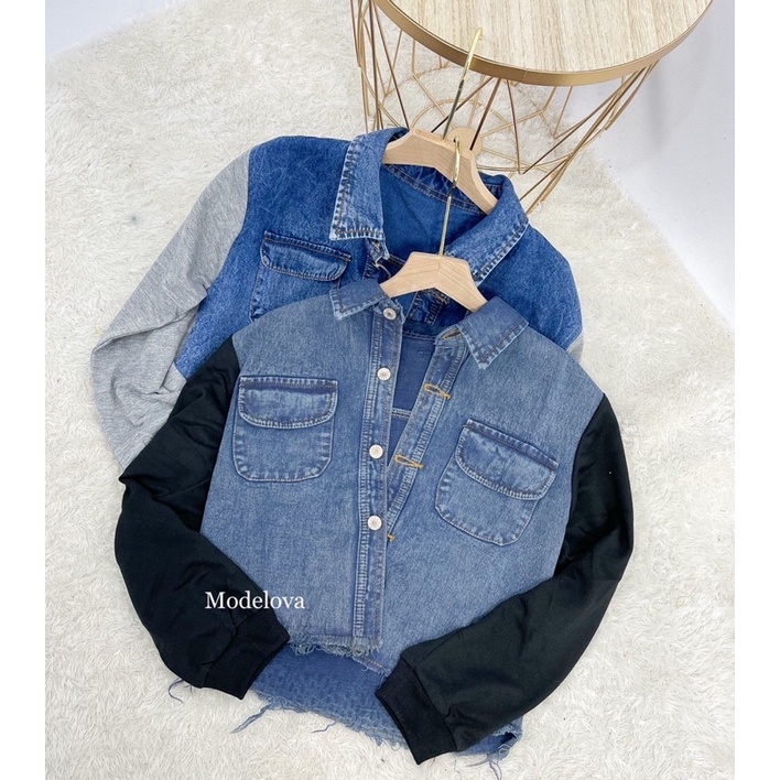 MDLV ~ JAKET JEANS COMBI JAKET JEANS KOMBINASI JAKET JEANS CEWEK JAKER JEANS GOOD QUALITY FASHION WANITA IMPORT