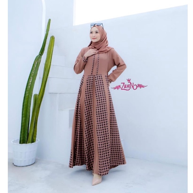 Gamis QIARA KARNIA dan FRISKA ori by ZAHIN original termurah motif polkadot dress butik busana muslim kondangan lebaran