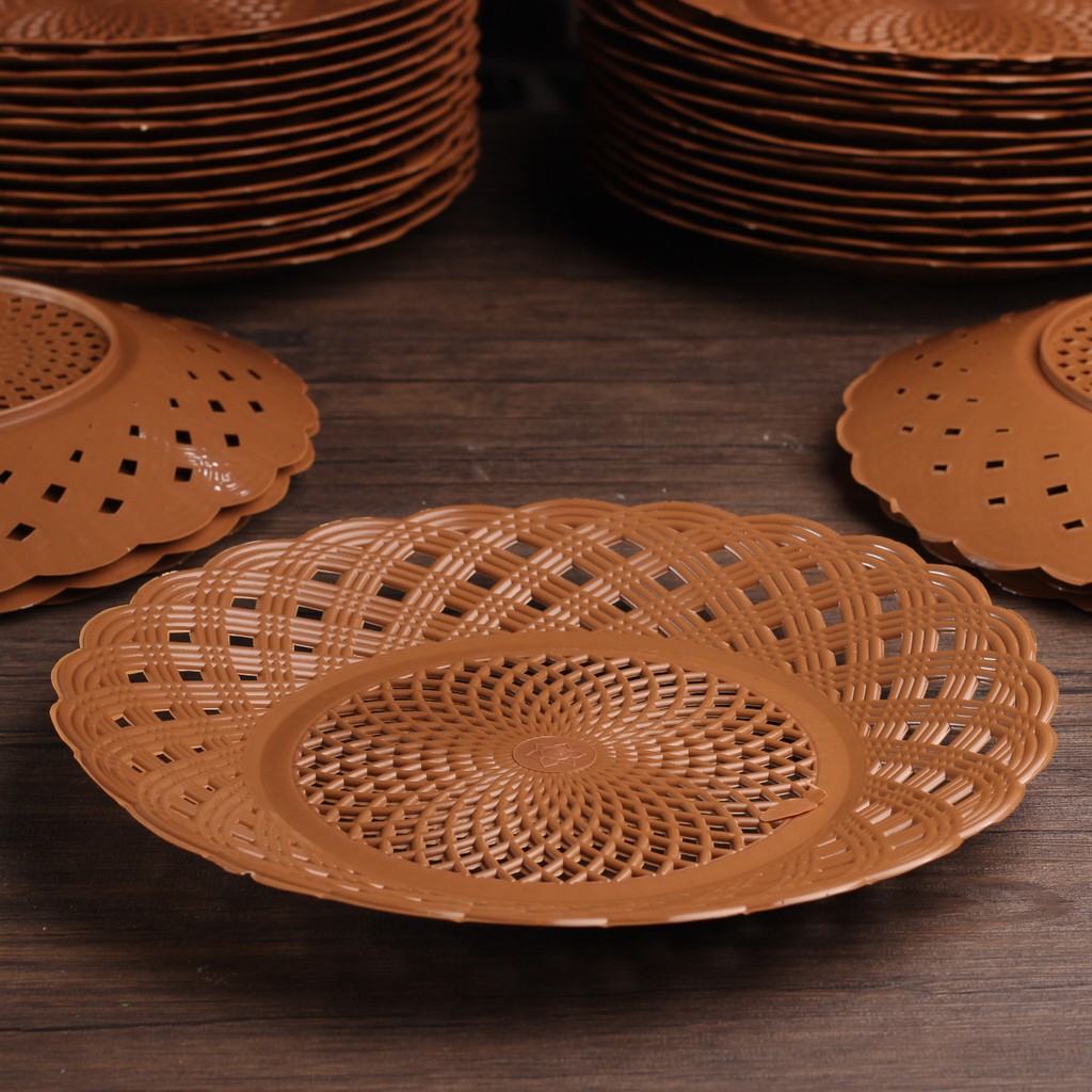 PIRING PLASTIK ROTAN COKLAT/LUSIN (12PCS) PIRING ROTAN PLASTIK-PR CEPER