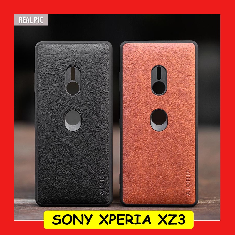 Sony Xperia XZ3 - Leather Texture Hybrid Soft Case Casing Cover