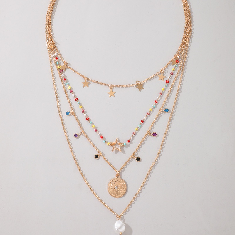 AZ243 Multi-Layer Fashion Metal Necklace Pendant Combination Clavicular Chain Women Kalung Mutiara