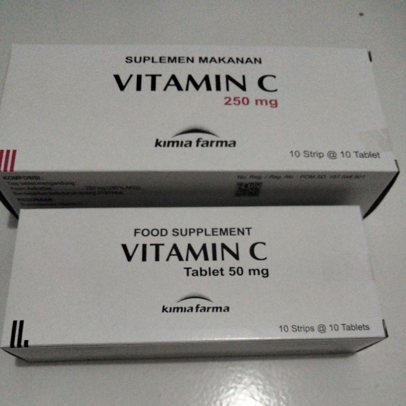 VITAMIN C 50 mg &amp; 250mg  Kimia Farma Harga/ Box isi 100 Tablet ) meningkatkan daya tahan tubuh.