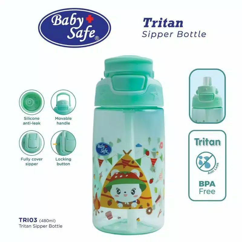 Baby Safe TRI03 Tritan Sipper Bottle 480 ml Botol Minum Anak Sedotan