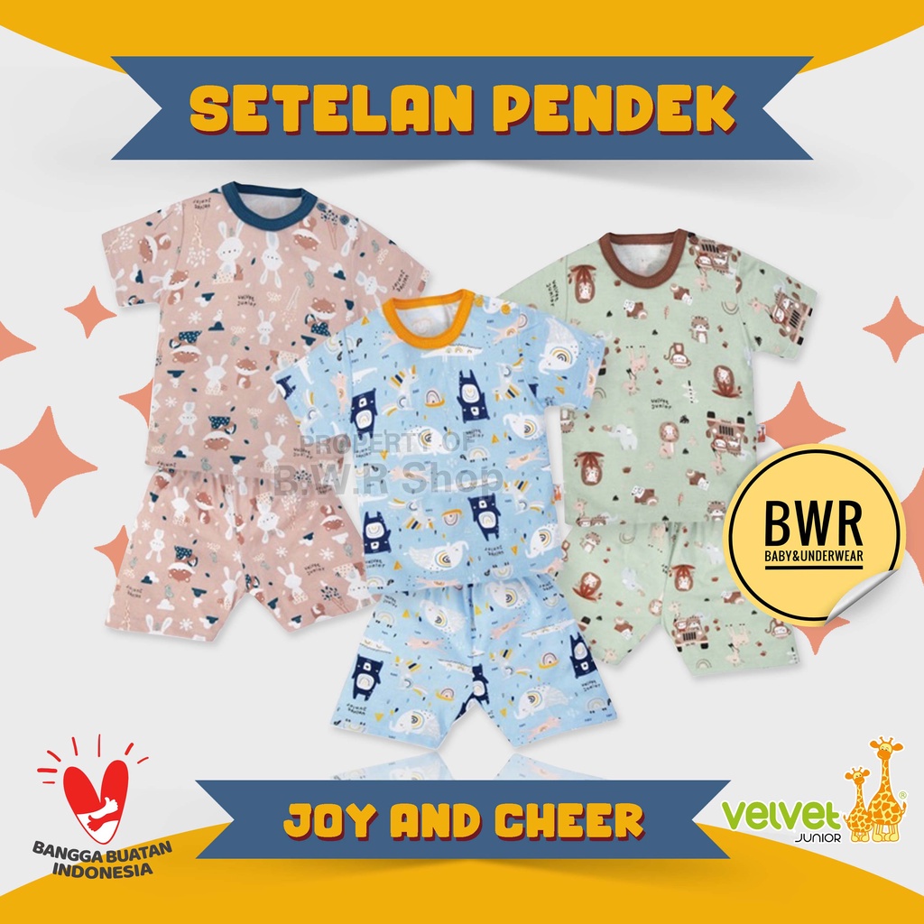 SETELAN PENDEK VELVET JUNIOR JOY AND CHEER / Piyama Anak / Setelan Anak kaos Celana Pendek | Bwr IX