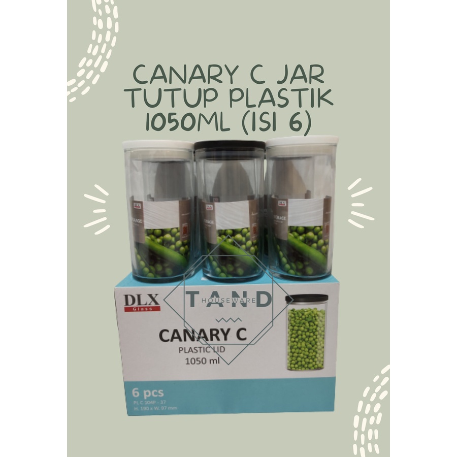 CANARY  C Toples Kaca Kedap Udara Tutup Plastik Ukuran 1050ml ( 16pcs )