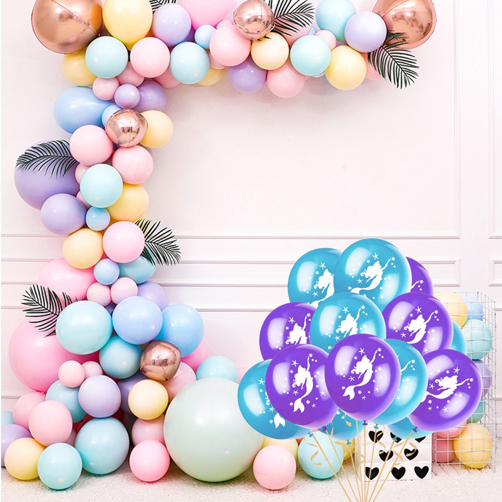 Balon Tema Putri Duyung Bahan Latex Warna Biru Ungu Ukuran 12 Inch Untuk Dekorasi Pesta