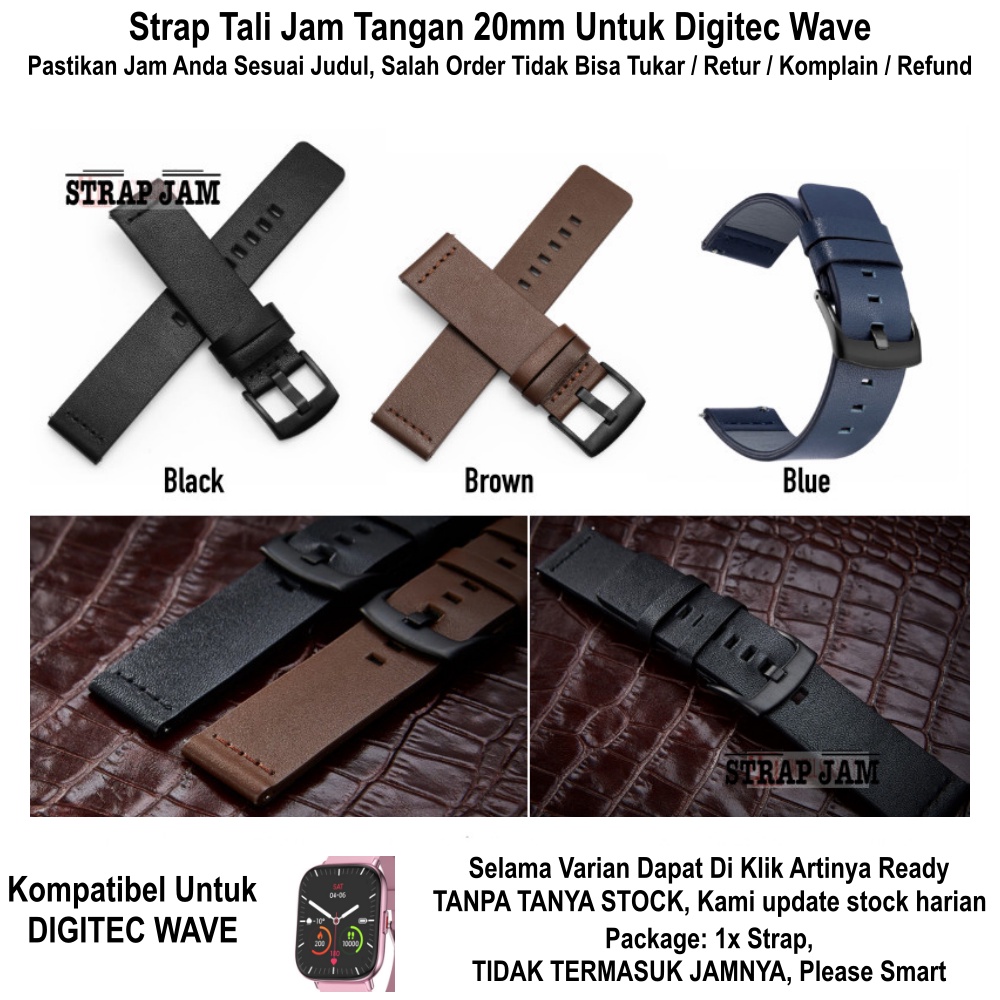 MODERN Tali Jam Digitec Wave - Strap 20mm Kulit Polos Simple