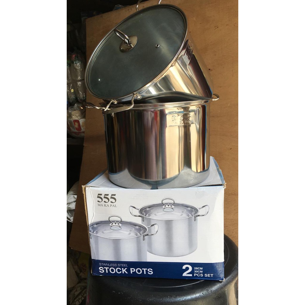 Set Panci StockPot / Stock Pot 28,30cm 2 pcs / 555 / Stainless Steel with Glass Lid