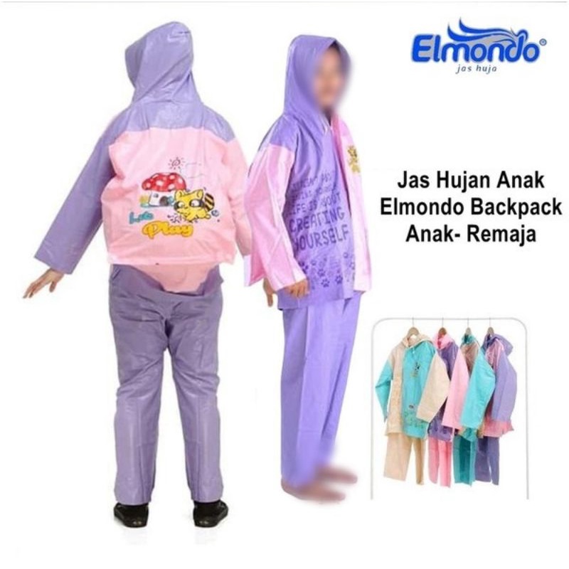 Mantel Jas Hujan Anak Remaja Usia 6-10 tahun Setelan Jaket celana Elmondo Tas Backpack 606