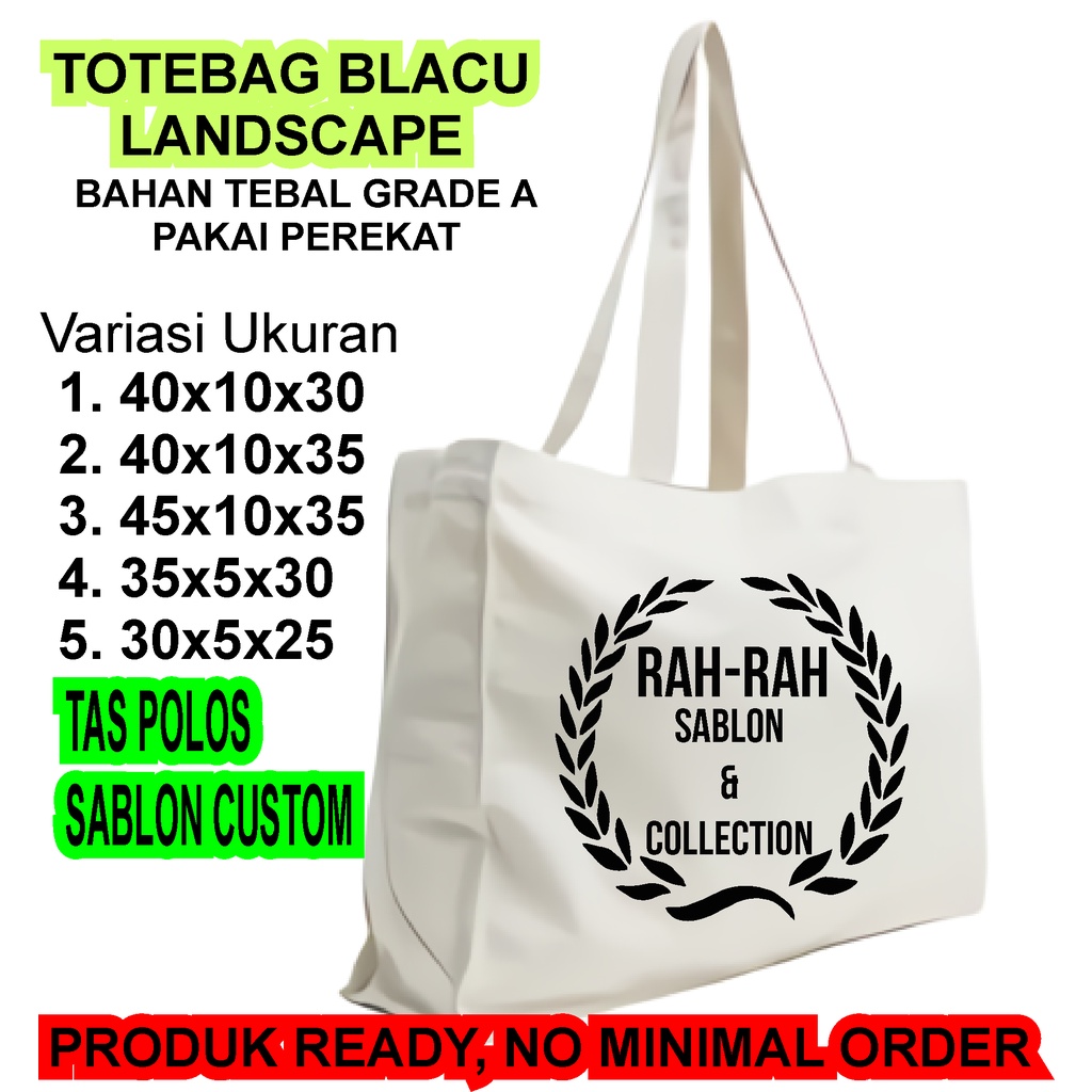 Tas Totebag Blacu GRADE A Landscape PEREKAT Plus Volume Polos dan Sablon