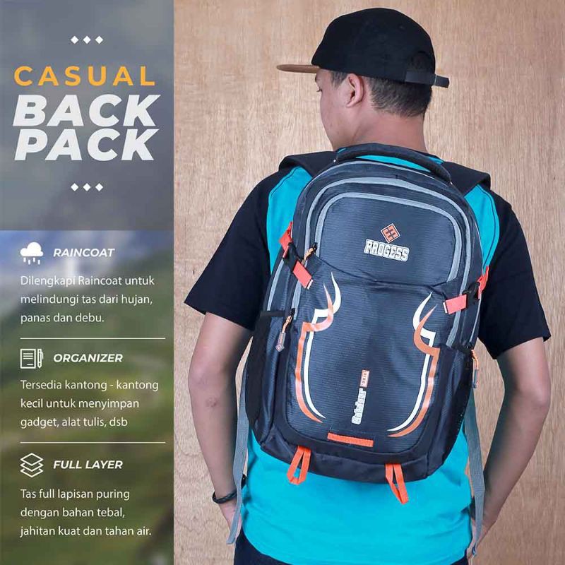 Tas Ransel Pria Punggung Outdoor Progess Keril Trendy Waterproof Anti Air Tas Travel Camping Treking
