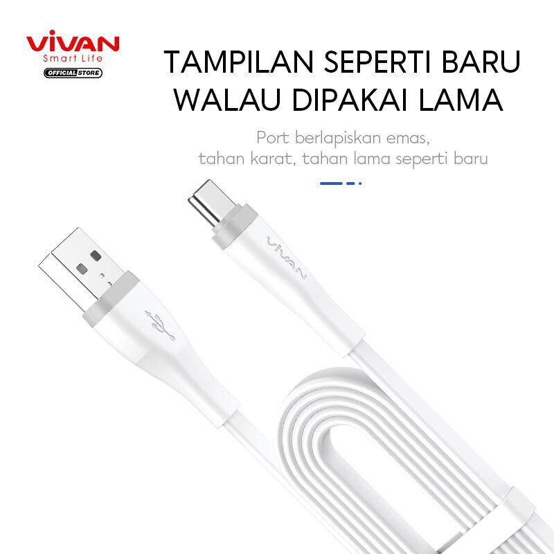 VIVAN Kabel Data Type C Fast Charging SC30S SC100S SC200S 2.4A Quick Charge Flat Design White