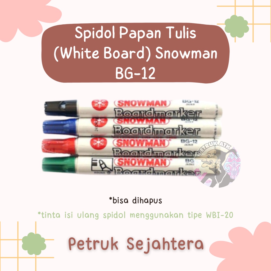 

[PCS] SPIDOL WHITE BOARD SNOWMAN BG-12 / PAPAN TULIS WHITEBOARD MARKER BG12 HITAM / BIRU / MERAH /HIJAU