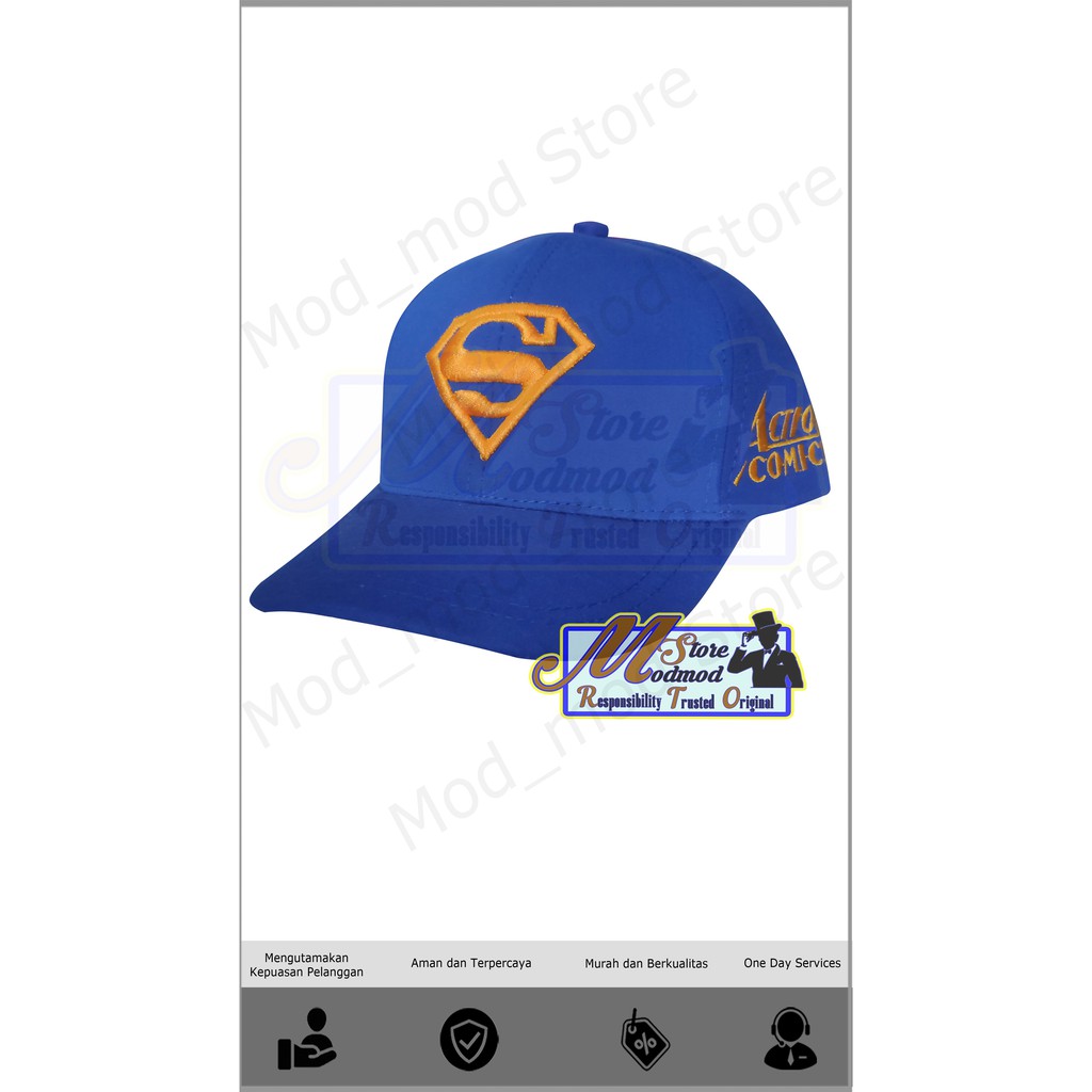 TOPI ANAK BORDIR SUPERMAN / TOPI ANAK SUPERMAN / TOPI ANAK LOGO SUPERMAN - DRILL - ega_modmod_store-Biru Bordir Gold