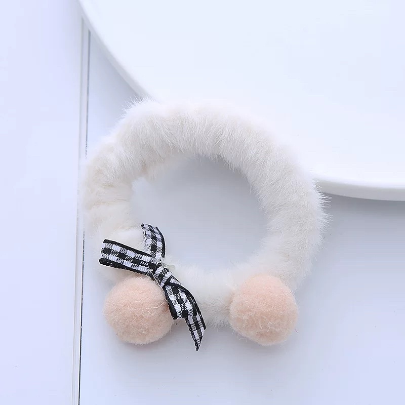 K252 karet ikat rambut bulu pom pom lucu imut import korea