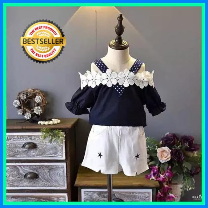 BAJU ANAK PEREMPUAN-SET NAVY BAJU SETELAN SABRINA IMPORT KOREA MURAH -