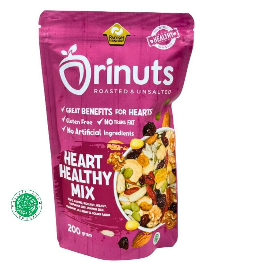 

ORINUTS HEART HEALTHY MIX 200GR KACANG METE ALMOND HAZELNUT WALNUT SUNFLOWER PUMPKIN CRANBERRY GOJIBERRY GOLDEN RAISIN (PREMIUM QUALITY CEMILAN SEHAT) PLAIN UNSALTED