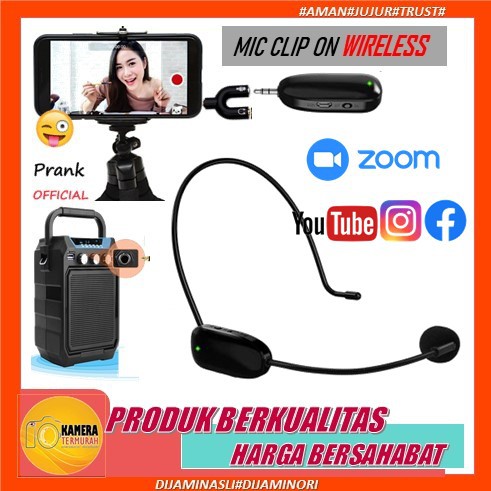 Mikrofon Mic Headset  Microphone Wireless UHF Presentasi Tur Zoom Youtube Live IG/FB