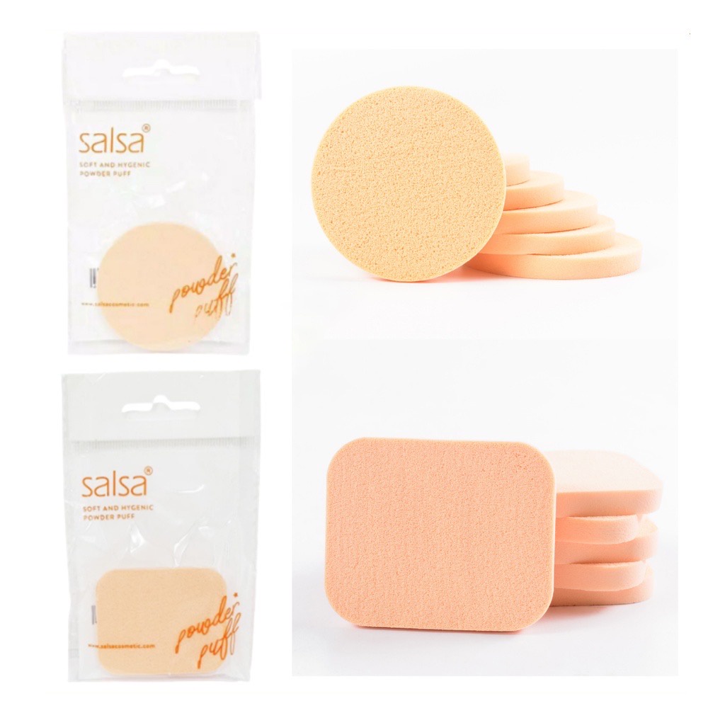 SALSA Soft And Hygenic Powder Puff Indonesia / Sponge Makeup / Face Spons Spon Wajah Bulat Persegi Coklat / Foundation Compact Loose Cushion / Bedak Padat Tabur / Satuan Full Set Paket Lengkap / Cosmetic Beauty Tools Curler Brush Palette Glue Blender Kuas