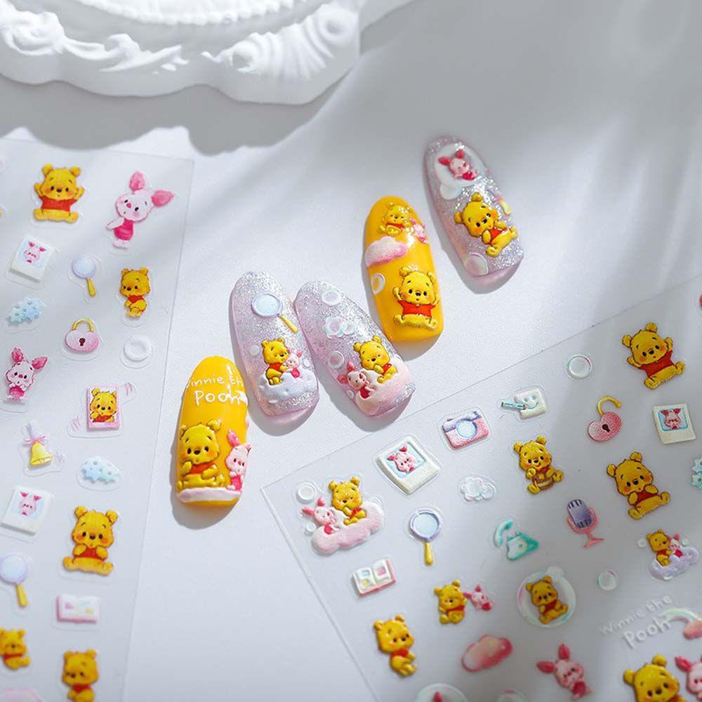 MXBEAUTY Stiker Kuku Kartun Timbul Lucu Winnie The Pooh Manicure Aksesoris Simpsons Pooh Bear Nail Stickers