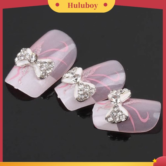 Huluboy Huluboy♡ 10pcs Stiker Nail Art Bentuk Pita Bahan Alloy Hias Berlian Imitasi Glitter Multi Warna