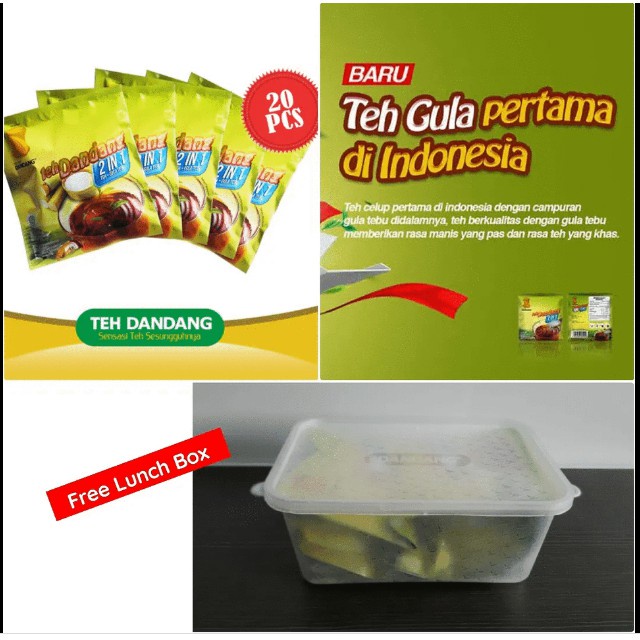 

TEH DANDANG 2 IN 1 TEH GULA TEBU ISI 20 SACHET BONUS KOTAK MAKAN