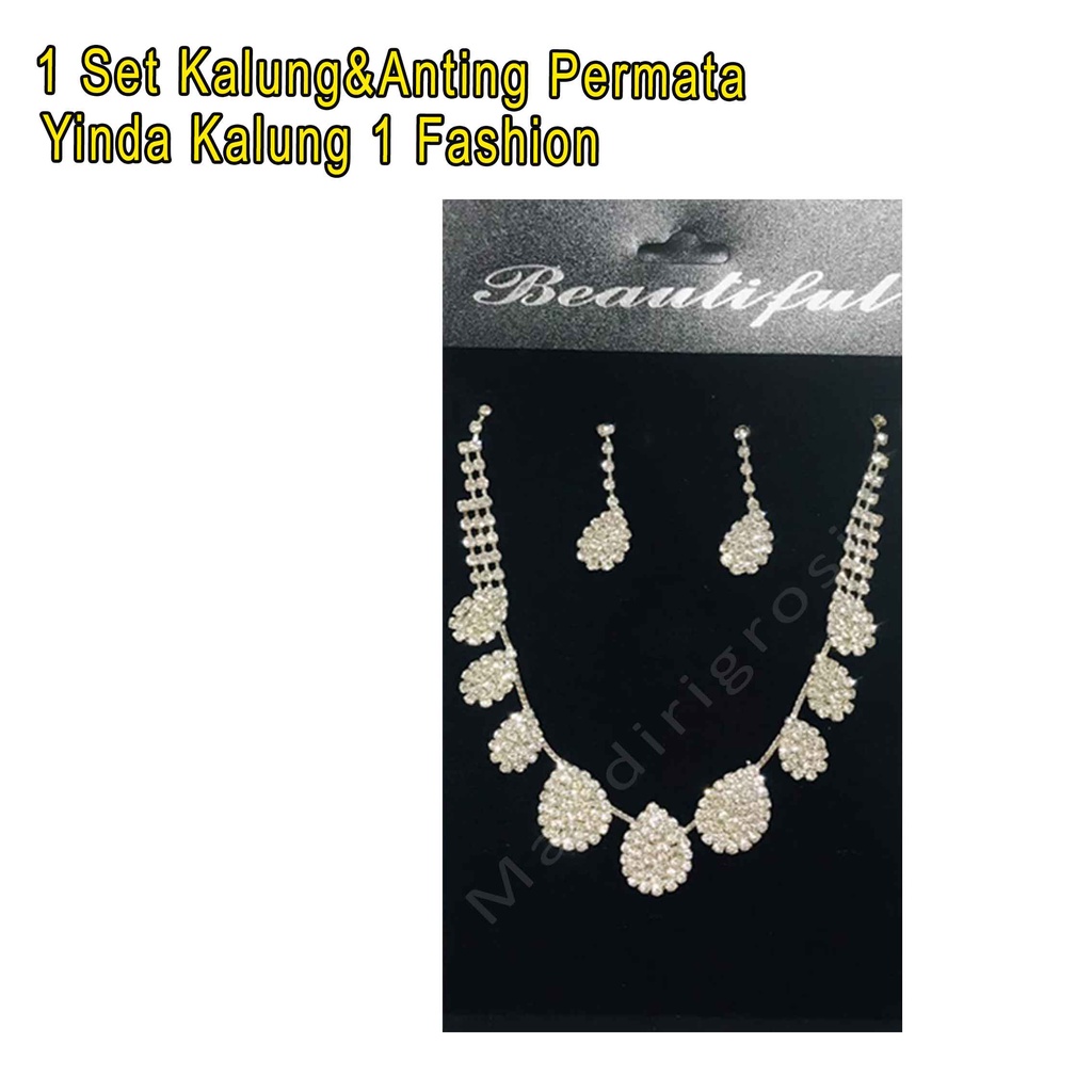 1 Set Kalung&amp;Anting Permata *Yinda Kalung 1 * Kalung Fashion * Aksesoris