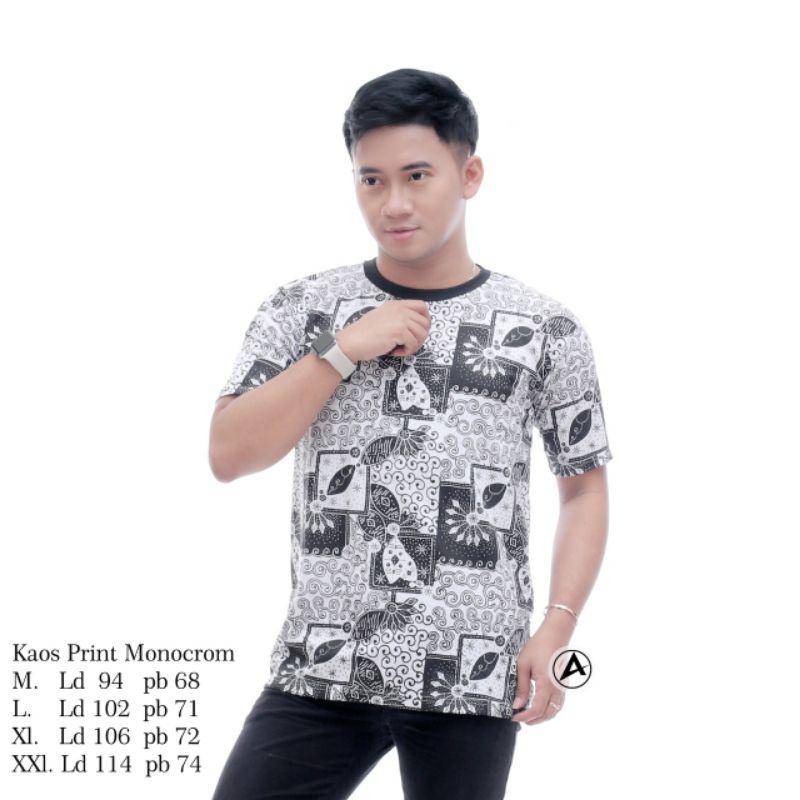 KAOS BATIK MONOKROM HITAM PUTIH KAOS LAKI ONECK PRIA KAOS POLOS ADEM NYAMAN