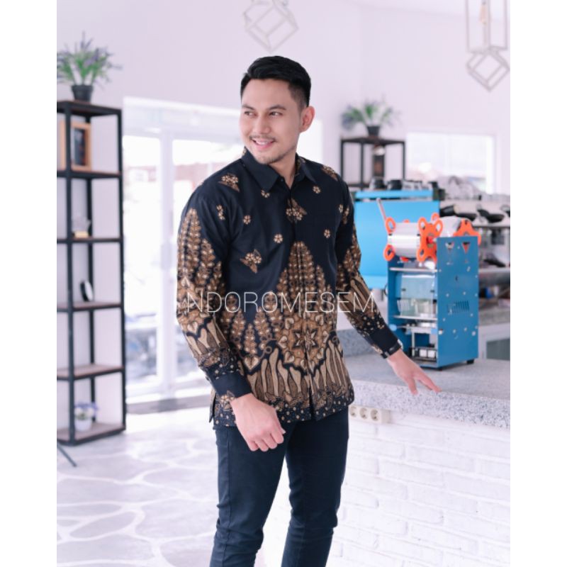 PREMIUM batik kangen kamulyan hitam katun halus baturaden reguler fit lengan panjang