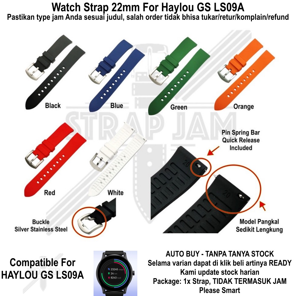 LKG Strap Haylou GS LS09A - Tali Jam 22mm Rubber Lengkung High Quality