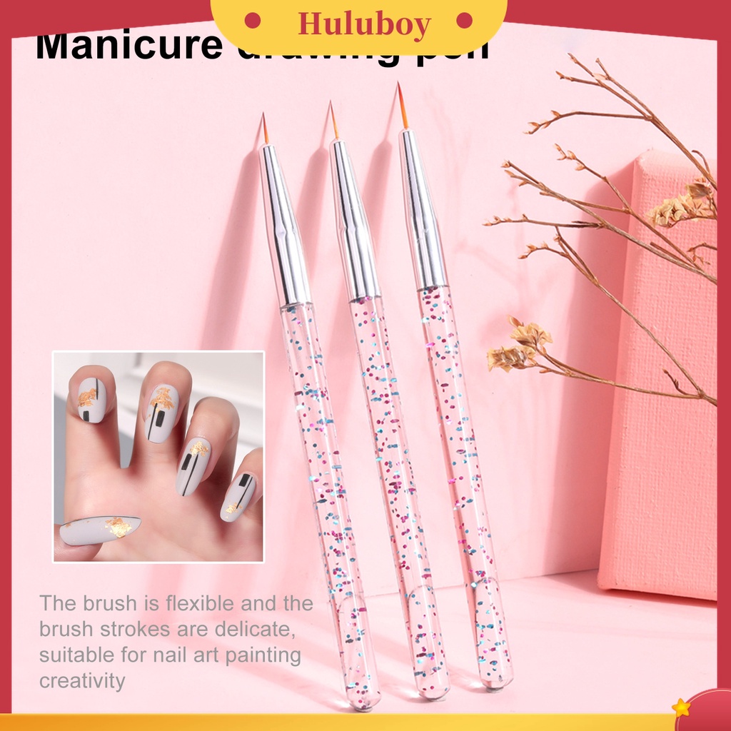 Huluboy Huluboy♡ 3 Pcs / Set Pena Lukisan Kuku Warna-Warni Permukaan Ergonomis Ultra Tipis Untuk Manicure