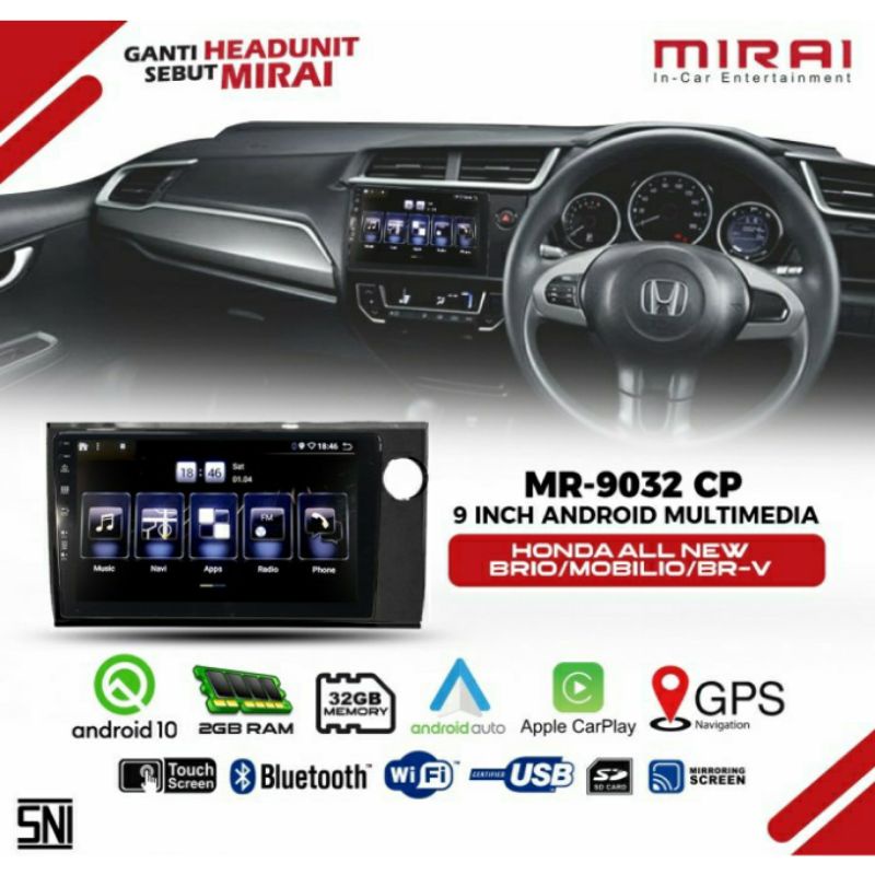 Head Unit Android MIRAI 9032CP Honda BR-V Headunit BRV MR 9032 CP Support Apple Car Play
