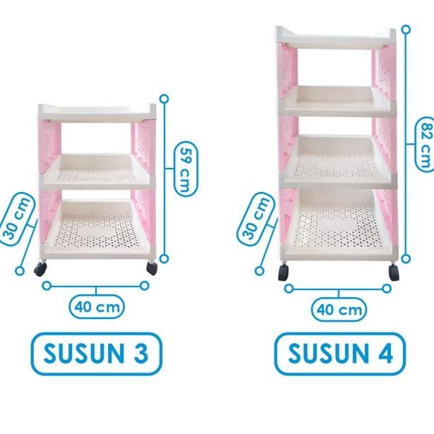 Rak Plastik 4 Susun Dengan Roda - Rak Serbaguna Kimplast Rak Portable