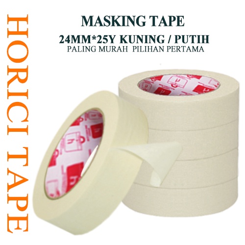 Isolasi Kertas  HORICI Masking tape 24mm*25Y perekat kualitas bagus lebih tebal warna