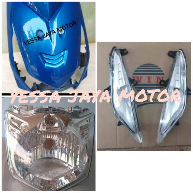Tameng depan satu set plus lampu sen dan lampu depan beat karbu warna biru muda