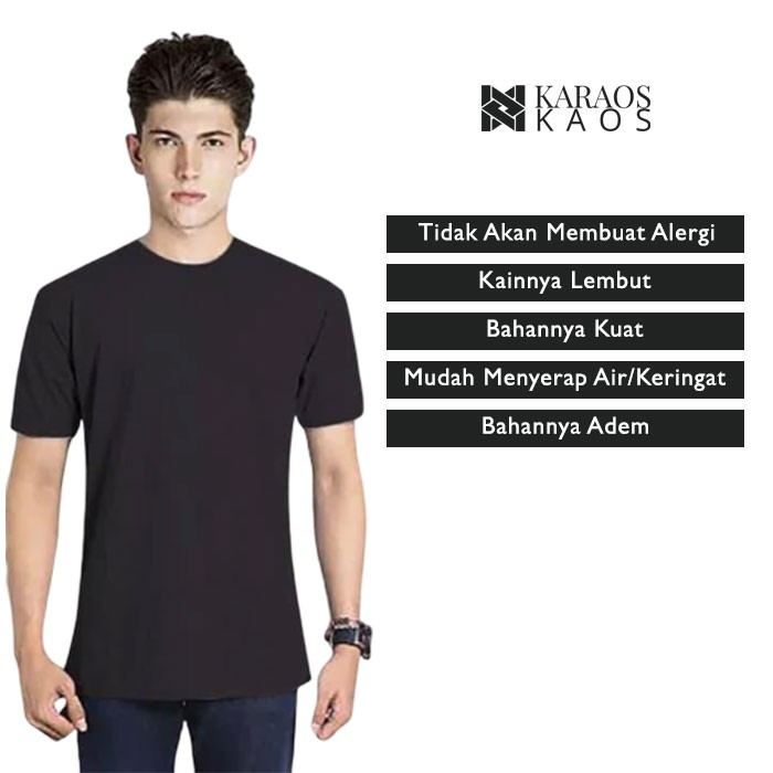  Kaos  Polos Lengan Pendek Hitam  Reaktif  Cotton Combed 30s 