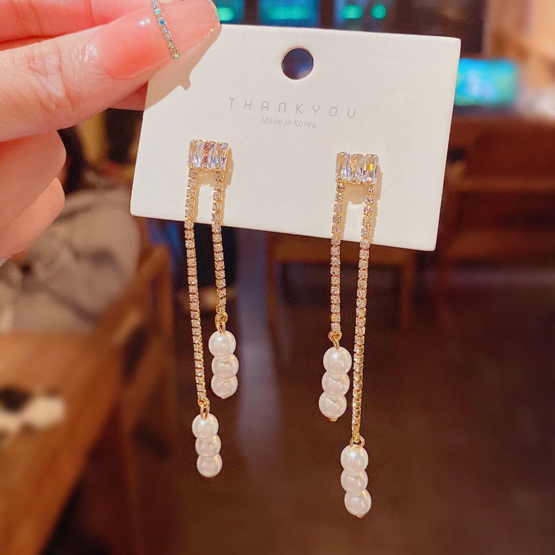 Anting Tusuk Gantung Bahan Sterling silver 925 Hias Zirconmutiara Gaya Mewah Untuk Wanita