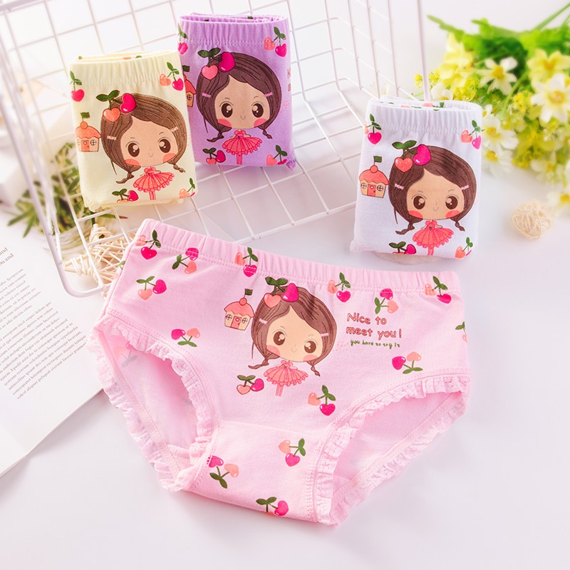 ❤ MIMI ❤ Celana dalam anak perempuan segitiga Motif rumbai lucu Girly rabbit cherry IMPORT