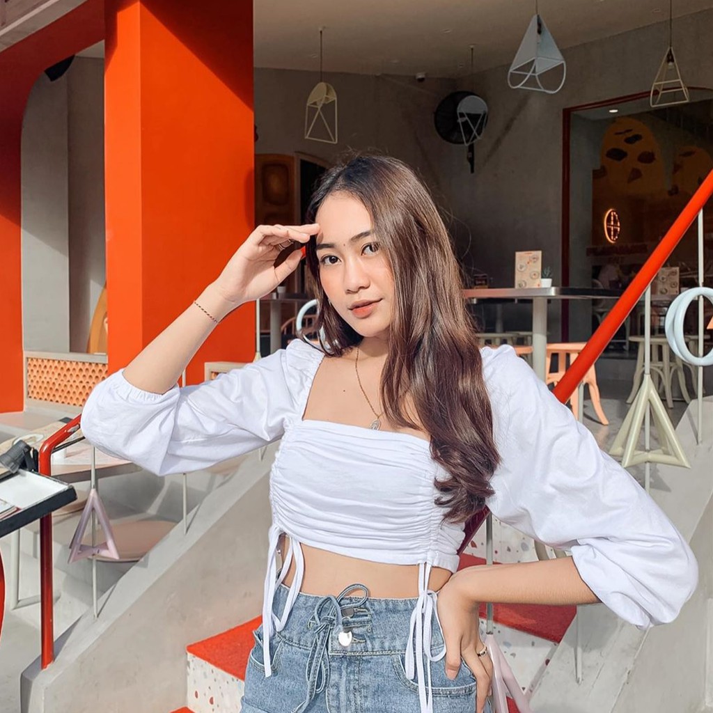 COSTA BLOUSE PUFFY CROP TOP TALI SERUT KOREAN