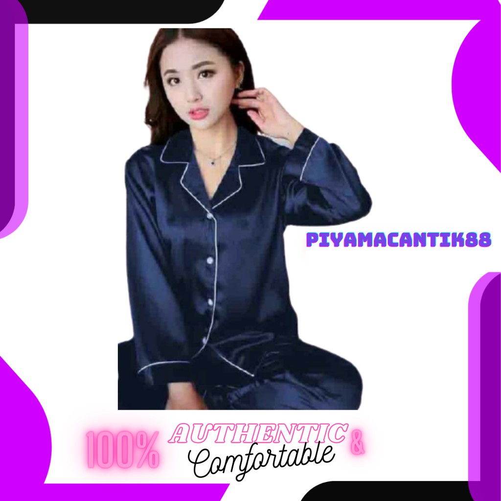 setelan baju tidur wanita set piyama satin embos